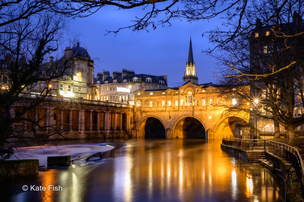Pulteney bridge at blue hour at photography course in Bath