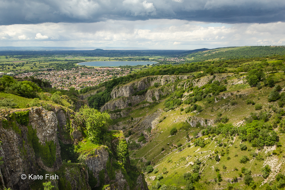 Cheddar Gorge wide view over to the west in June