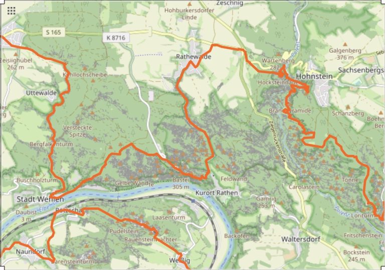 Sächsische Schweiz wandern Bastei und 2. Etappe des Malerwegs auf Open Street Maps Karte